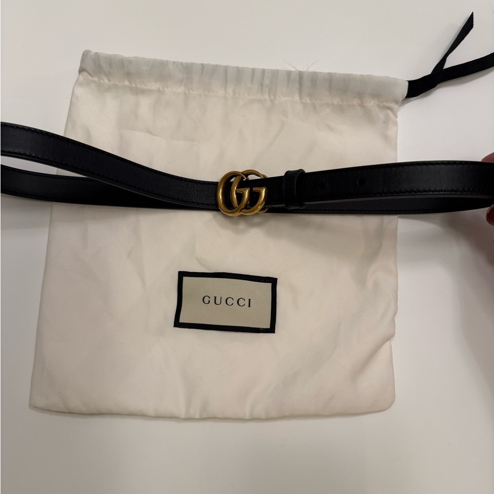 Gucci Marmont Black Belt with Gold Double G Buckle